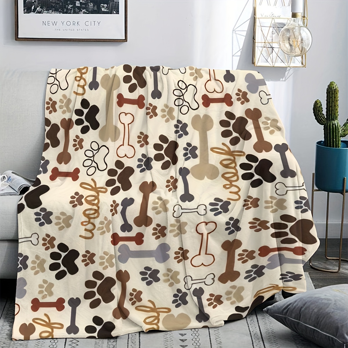 1pc Dog Paw And Bone Fleece Bl - Outdoor Camping Dog Bed review and price